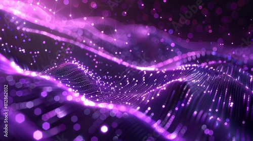 Digital purple particles wave and light abstract background with shining dots stars. hyper realistic 