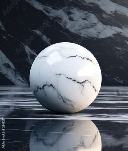 Minimalist Monochrome Marble Sphere - made with Generative AI photo