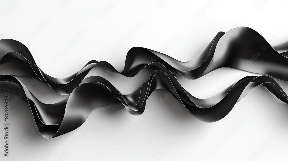 Abstract waves of black ribbons flowing smoothly, creating a minimalist ...
