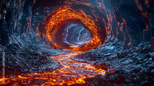 Exploring the mysterious lava tubes and caves formed by flowing lava beneath the earth s surface Photo realistic concept of underground wonders