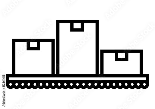 Icono negro de cadena de producción de cajas embaladas.
