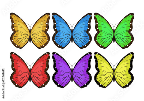 Mariposas de de alas azul, verde, morada, rosa y amarillo.