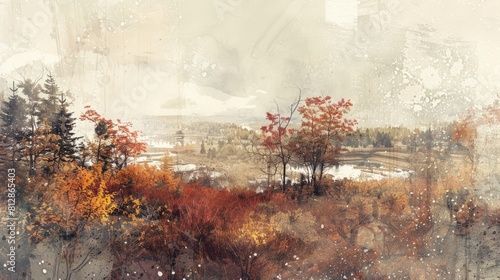 Generative AI, Autumn aesthetic landscape panorama, muted neutral colors. hyper realistic 