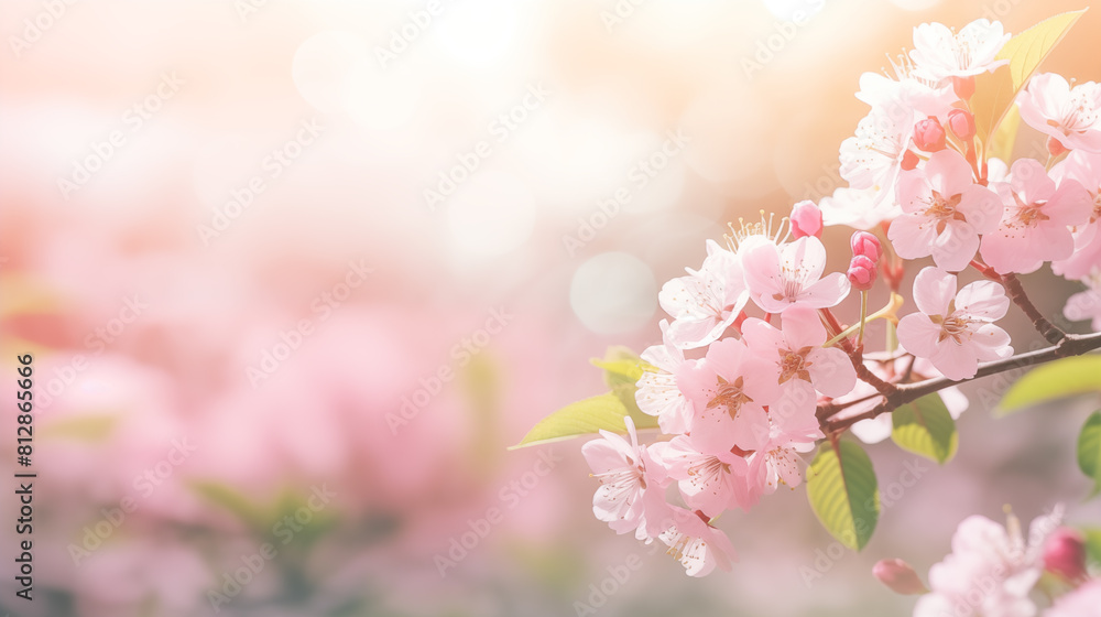 Closeup nature view of sakura blossom branch on blurred pink background 16:9 Closeup nature view of sakura blossom branch on blurred pink background 16:9
