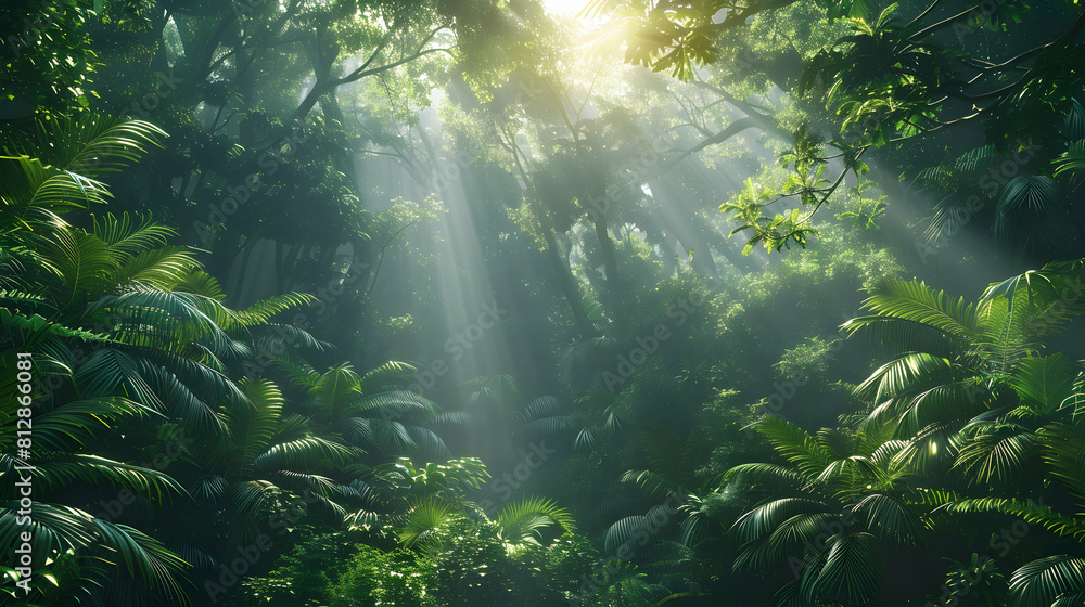 Dense Rainforest Canopy in Old Growth Forest: Teeming with Life and Mystery for Endless Exploration   Photo Realistic Stock Concept