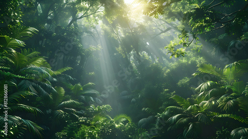 Dense Rainforest Canopy in Old Growth Forest: Teeming with Life and Mystery for Endless Exploration Photo Realistic Stock Concept