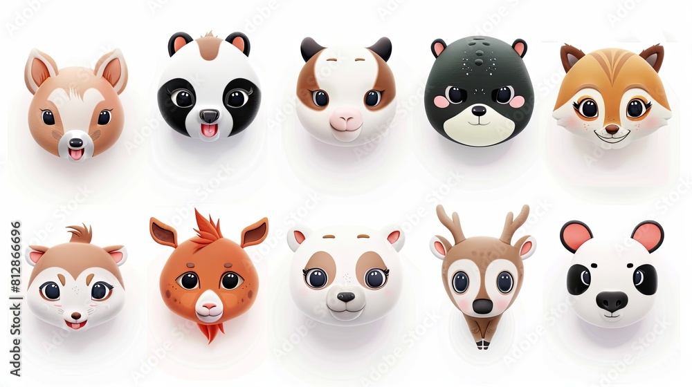 Collection of cute cartoon animal faces for children or babies. White background. Collection of cute cartoon animal faces for children or babies. White background.