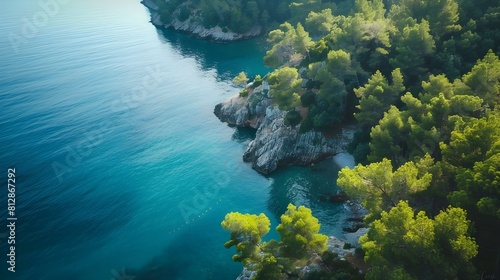 Breathtaking Coastal Forest Landscape with Turquoise Ocean and Lush Vegetation © pkproject