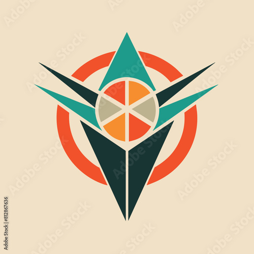 A minimalist logo for a business featuring a compass design, A logo featuring a minimalist abstract shape inspired by mid-century modern design