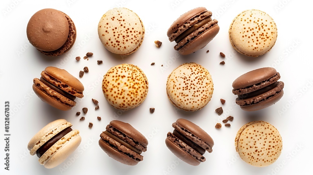 Creative layout made of tea macaroons praline on white background Flat lay Food concept : Generative AI Creative layout made of tea macaroons praline on white background Flat lay Food concept : Generative AI