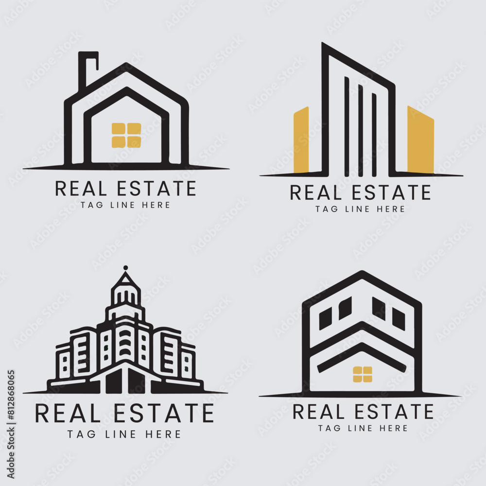 Real estate logo design. Rent, Use For sale of real estate vector logo, House cleaning, home security, real estate auction. Vector building logo concept.