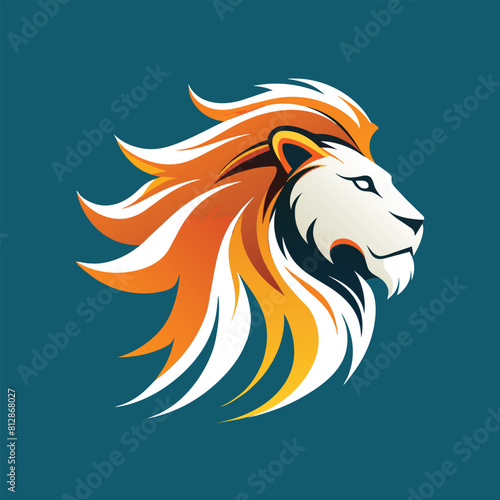 Wallpaper Mural A lions head with a flowing mane against a solid blue background, A majestic lion with a mane flowing in the wind, minimalist logo Torontodigital.ca