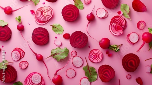 Creative layout made of beetroot and radish Flat lay Food concept : Generative AI