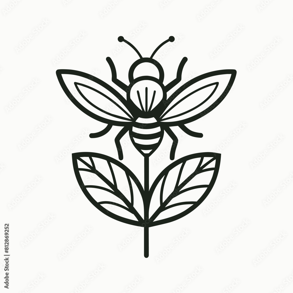 A bee perched on a leaf in a minimalist line drawing, A minimalist line drawing of a bee perched on a flower, minimalist logo A bee perched on a leaf in a minimalist line drawing, A minimalist line drawing of a bee perched on a flower, minimalist logo