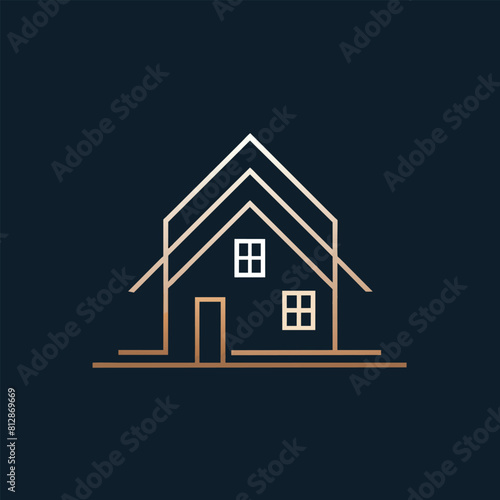 Minimalist house design with two windows and a slanted roof, A minimalist logo featuring a single line drawing of a leaf