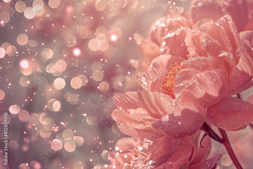 Fototapeta Naklejka Na Ścianę i Meble -  sparkling rose gold peonies with bokeh effect on romantic background