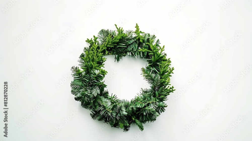 Christmas composition Christmas wreath on white background Flat lay top view copy space : Generative AI Christmas composition Christmas wreath on white background Flat lay top view copy space : Generative AI