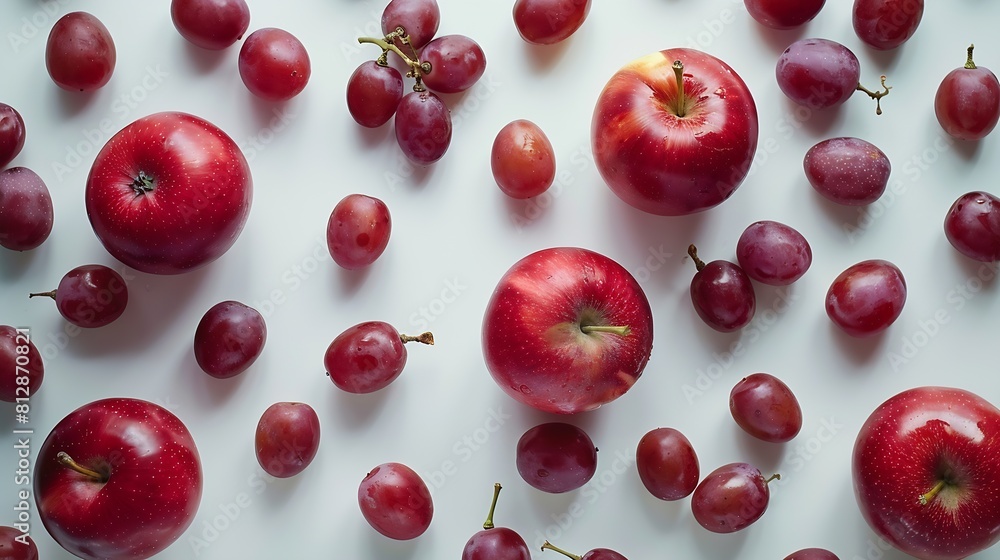 Creative layout made of red apple and grape Flat lay Food concept : Generative AI Creative layout made of red apple and grape Flat lay Food concept : Generative AI