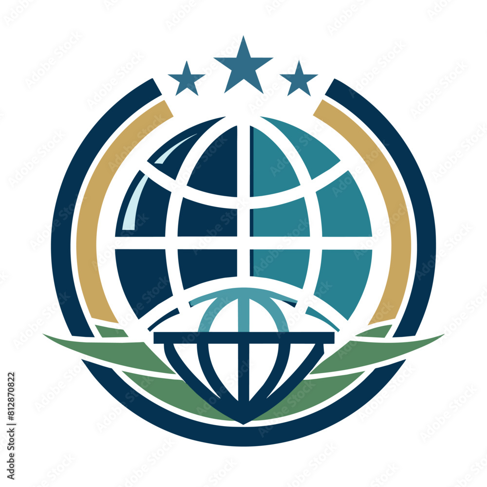 A globe adorned with stars and a ribbon encircling it, creating a minimalist logo design, A minimalist logo inspired by the concept of global trade and commerce A globe adorned with stars and a ribbon encircling it, creating a minimalist logo design, A minimalist logo inspired by the concept of global trade and commerce