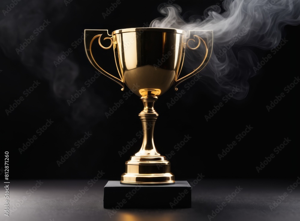 Trophy cup with smoke on a dark background Trophy cup with smoke on a dark background
