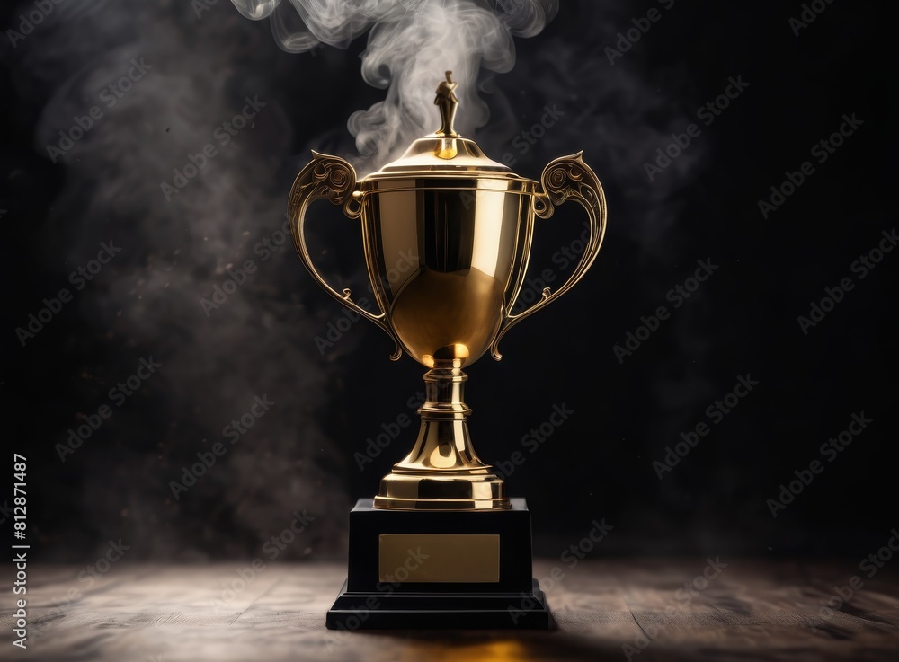 Trophy cup with smoke on a dark background Trophy cup with smoke on a dark background