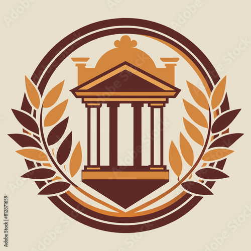 A logo featuring a building in the center, with minimalist design and a subtle nod to art history, A minimalist logo with a subtle nod to art history, using timeless design elements