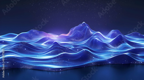 Coastal Bioluminescence: Serene Shoreline Illuminated by Natural Phenomenon of Bioluminescent Waves Isometric Flat Design Icon Illustration