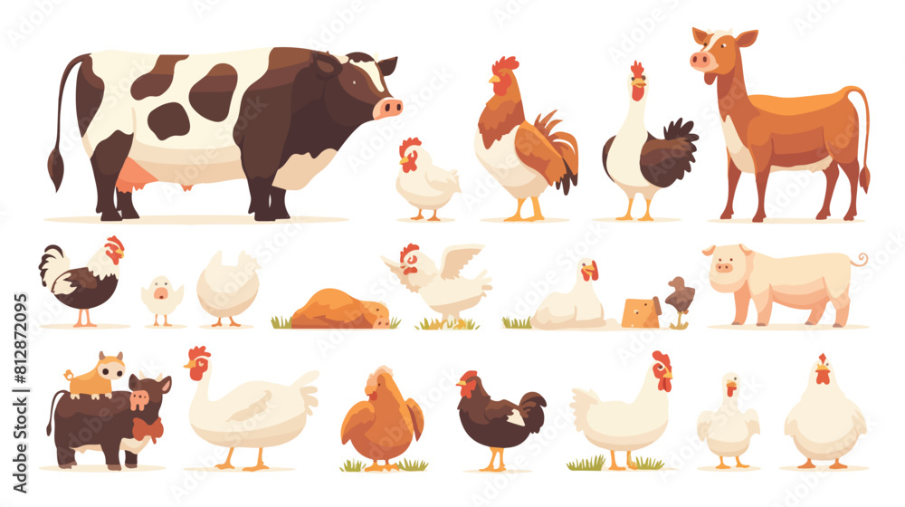 Farm animals cow pig chicken goose poultry livestoc