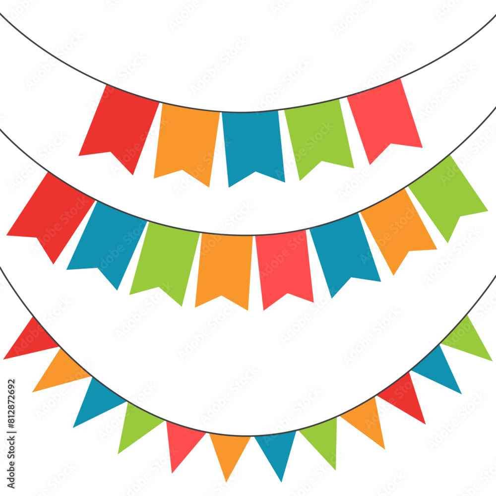 Fototapeta premium Colorful Flags Garlands Set, Isolated On White Background. Vector Illustration