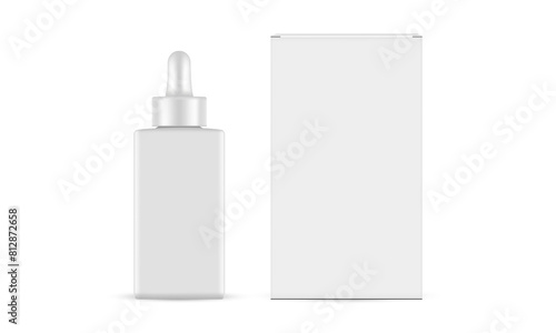 Rectangular Dropper Bottle, Paper Box. Packaging For Serum Or Oil, Isolated On White Background. Vector Illustration