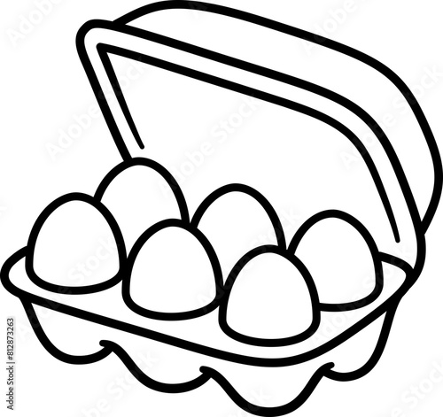 Hand drawn egg carton doodle line icon. Half dozen eggs container. Simple cartoon drawing, vector clip art illustration.