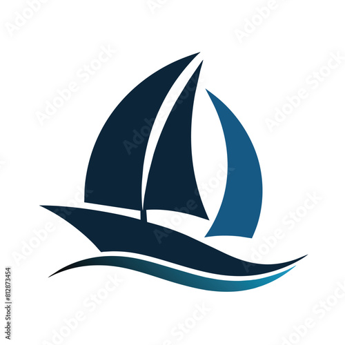 A sailboat with blue sails peacefully floating on the water, A simple, elegant logo featuring a stylized sailboat silhouette
