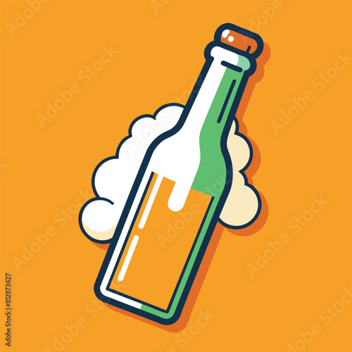 A beer bottle with foam emerging from it in the form of a cloud, A simple design of a beer bottle with foam coming out, minimalist logo