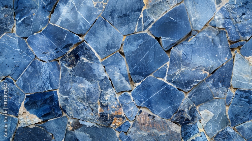 Fototapeta premium Blue slate tiles. Can be used for flooring, roofing, and other construction projects.