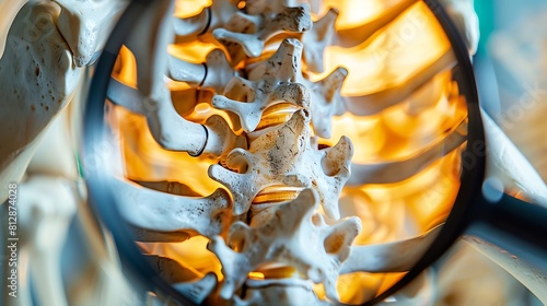 Intervertebral hernia of the lumbar spine under a magnifying glass closeup Sciatica and radiculitis pinched nerve root neuralgia Vertebrology and orthopedics lumbago : Generative AI