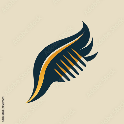 A black and yellow comb running through long hair, A sleek, minimalist logo featuring a stylized hair comb, minimalist logo