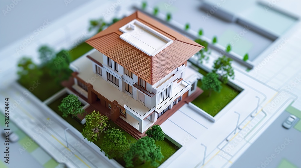 Volumetric project of house Layout of a house with an open roof Miniature layout of a cottage top view Building model as a symbol of architectural business Design in architectural bure : Generative AI