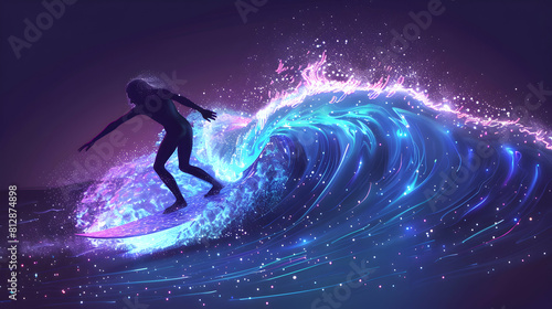 Luminous Surf: Surfers Riding Bioluminescent Waves A Surreal Surfing Experience Under the Stars