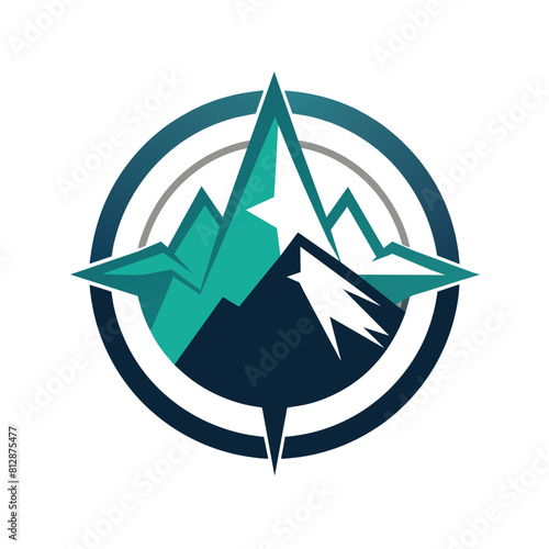 Simplistic compass with mountains in background, showcasing navigation in mountainous terrain, A sleek logo with a minimalist mountain range and compass symbol