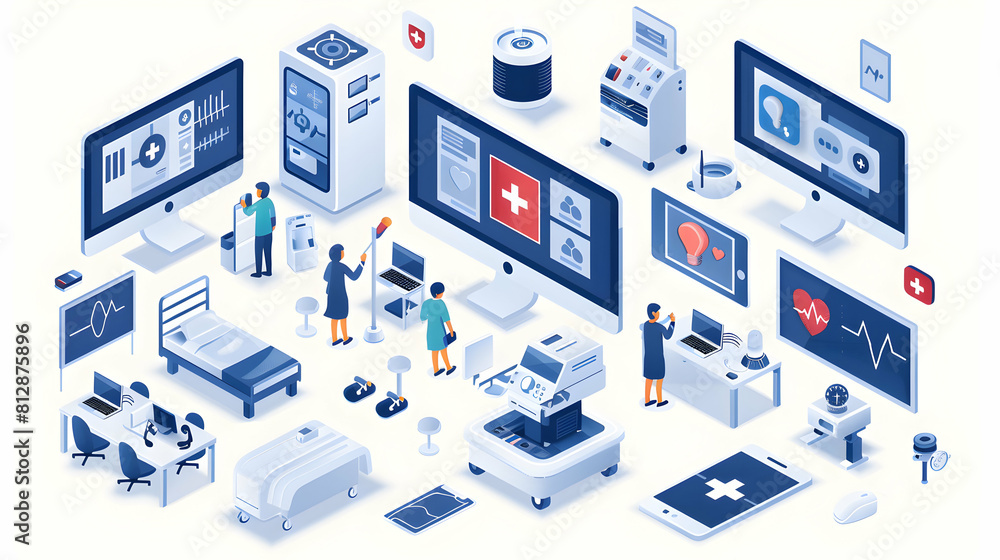 Isometric Remote Patient Monitoring Concept: Digital Devices for Effective Healthcare Providers to Manage Chronic Conditions   Flat Design Icon