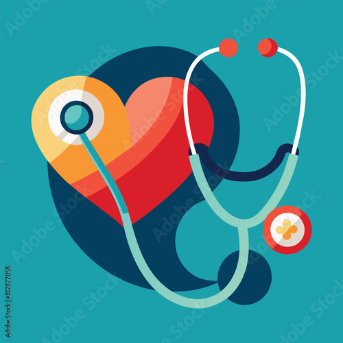 A heart with a stethoscope attached to it, symbolizing healthcare and monitoring heart health, abstract medical halth care icon with stethoscope and heart photo