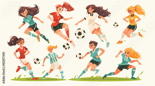 Female soccer players play football dribble pass ki