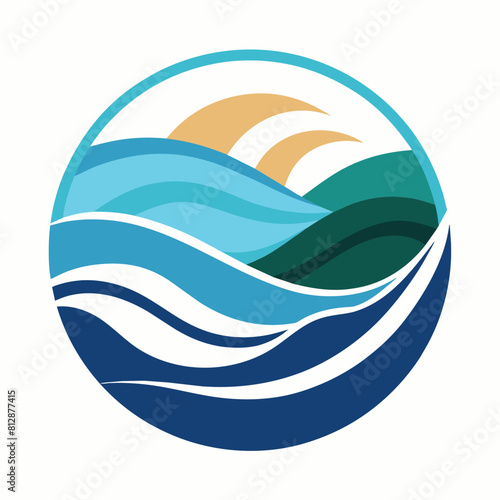 Abstract waves in soothing hues, representing a water companys logo with a coastal theme, Abstract waves in soothing hues for a coastal theme, minimalist logo