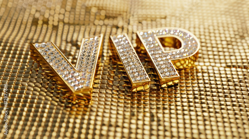 luxurious VIP lettering in gold and bedazzled with diamonds photo