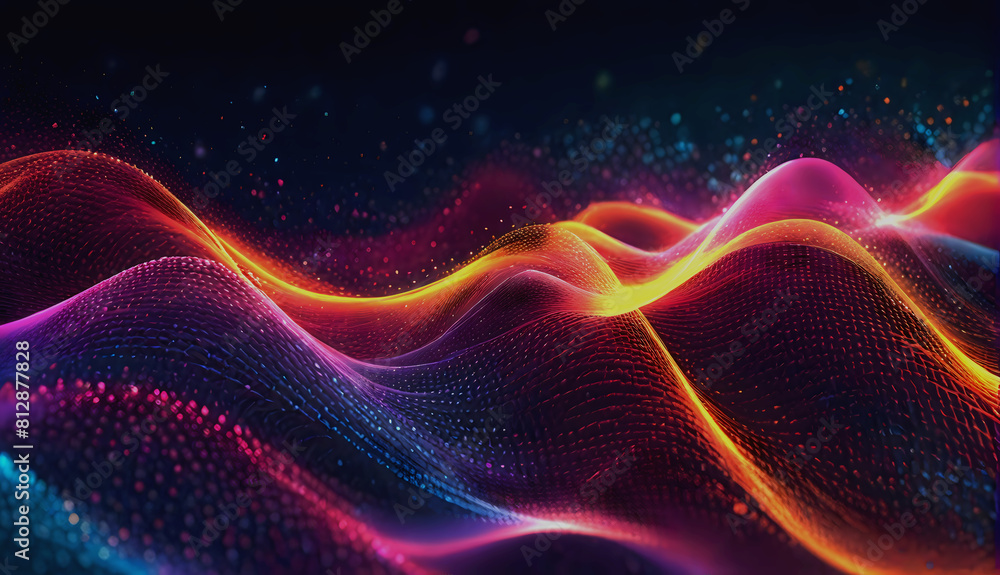 Fototapeta premium Abstract dake blue neon light wave of particles. Big data. Digital art background. Futuristic design illustration.
