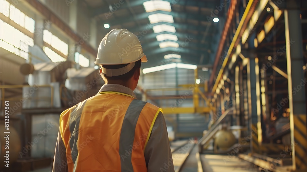 Factory Worker in Hard Hat Inspecting Industrial Machinery and Production Factory Worker in Hard Hat Inspecting Industrial Machinery and Production