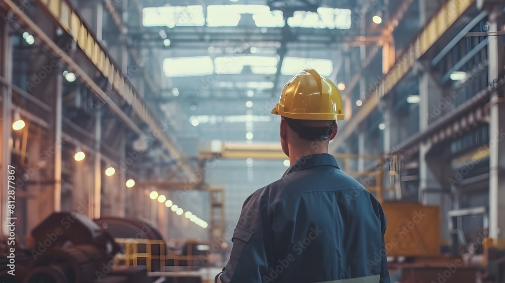 Experienced Engineer Inspecting Factory with Safety Gear Experienced Engineer Inspecting Factory with Safety Gear