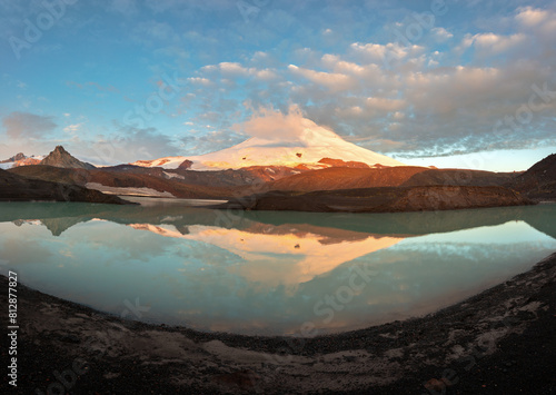 Elbrus top in sunset lights