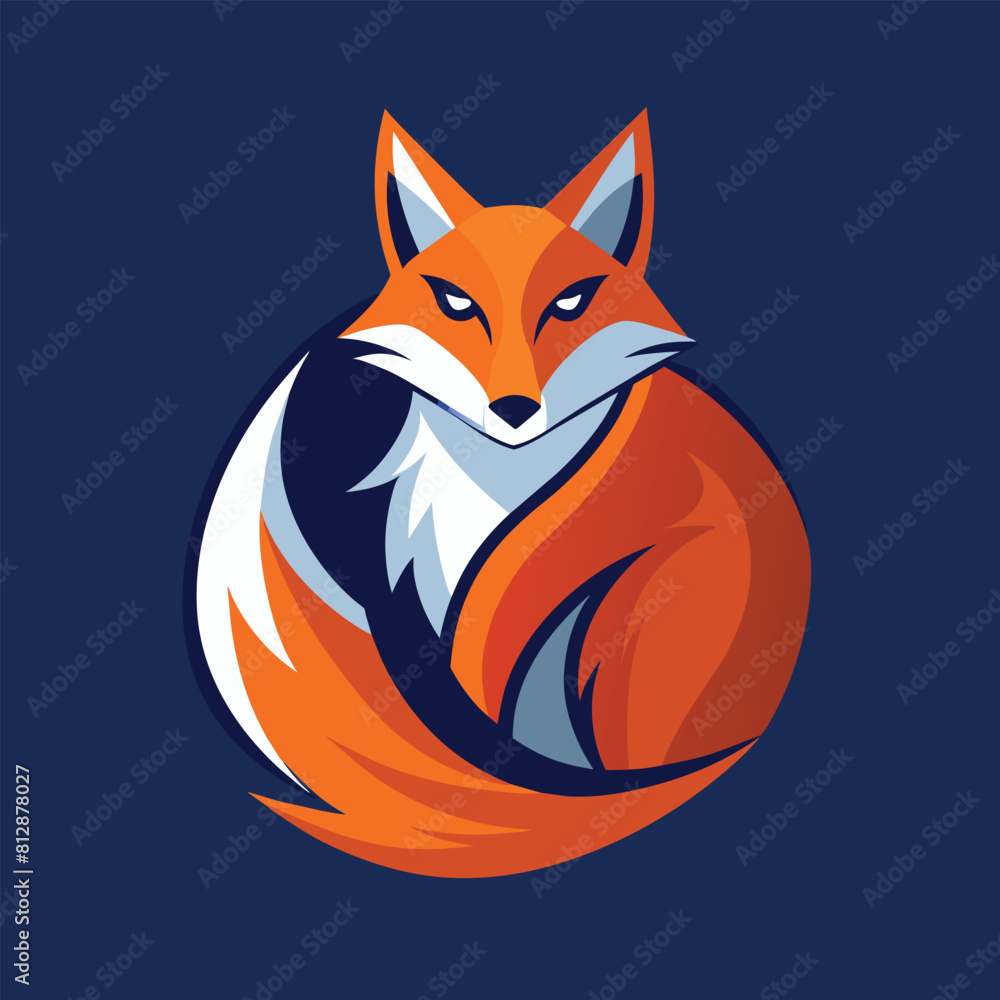 Obraz premium A red fox sitting on a vibrant blue background in a minimalist setting, An abstract interpretation of a fox in a minimalist logo