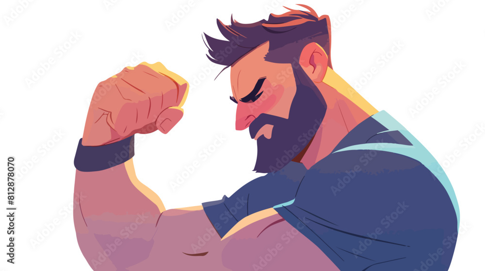 Fighting man illustration with young bearded guy cl